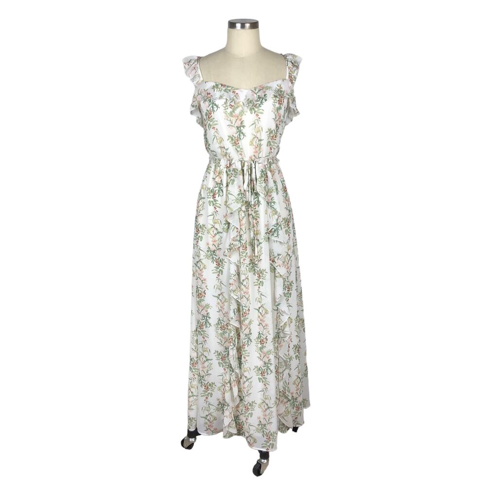 GAL MEETS GLAM Dress‎ White Pink Floral Maxi Size 2 Isabella Long Ruffle Boho